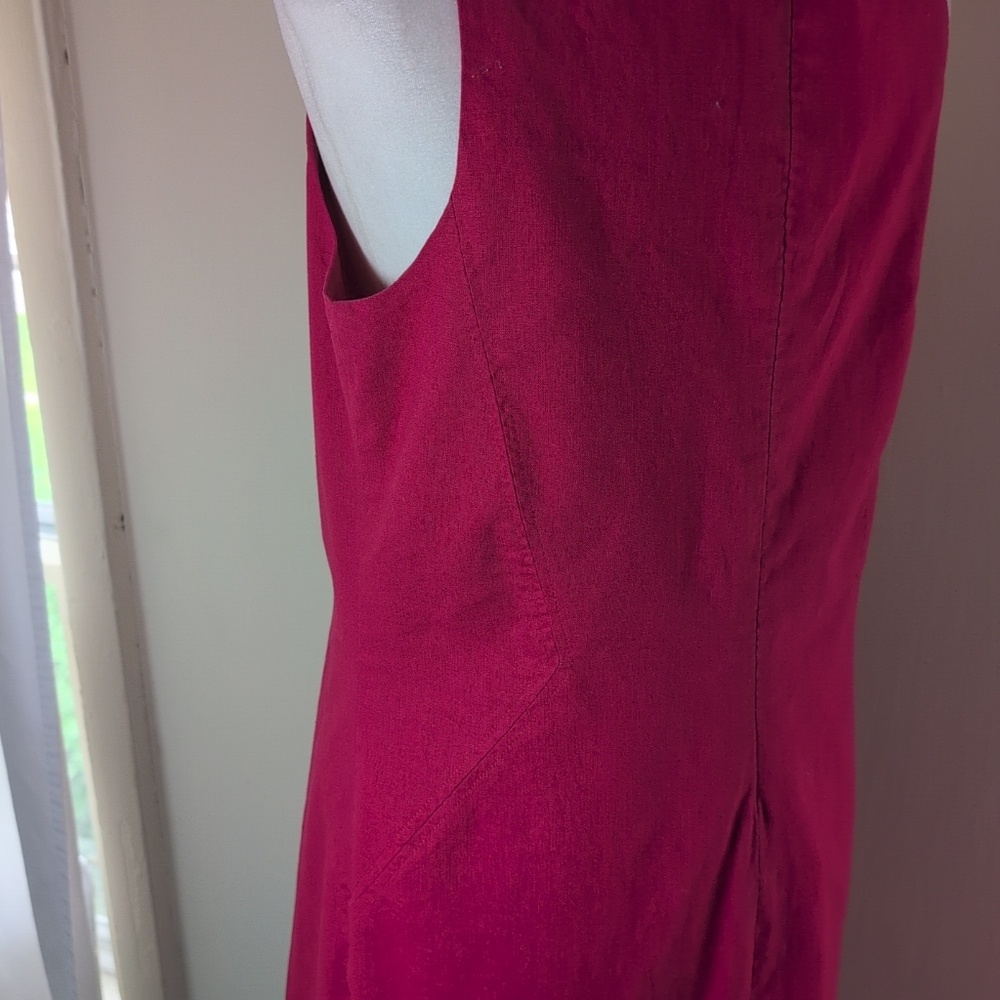 J. G. Hook Women's Sheath Dress 10 Red Linen/Cotton Lined Knee Length Classic - Picture 7 of 12